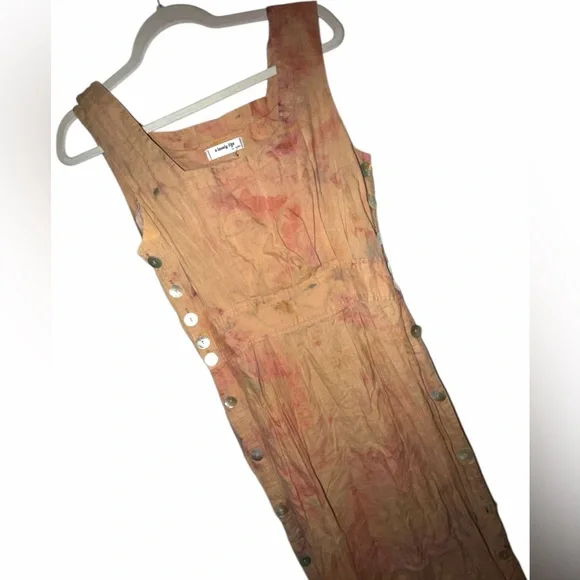 Custom OOAK Ice-Dyed Vintage Linen Midi Dress Small Boho Festival - Picture 3 of 6